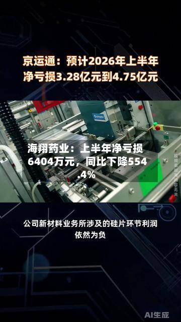 海翔药业：上半年净亏损6404万元，同比下降554.4%